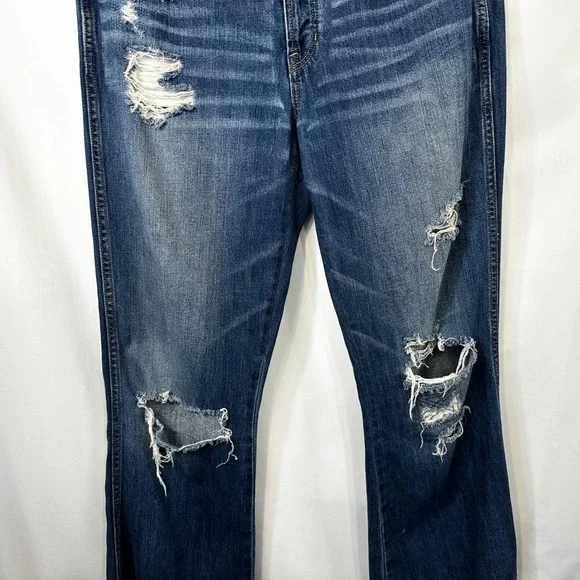 American Eagle Outfitters Size 8 Jeans Long Distressed High Rise Flare Blue 763 - Picture 4 of 11